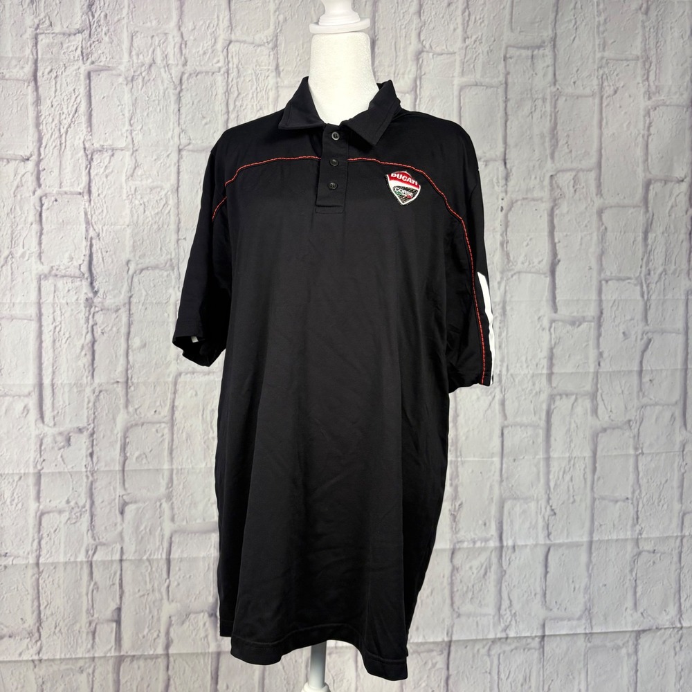 Ducati Corse Mens Black Polo Shirt Red Contrast Stitch Racing Shield Size XXL